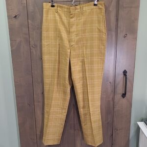 Vtg Kings Road Shop Sears Trim Regular Pant Trousers Harvest Gold Plaid 32"